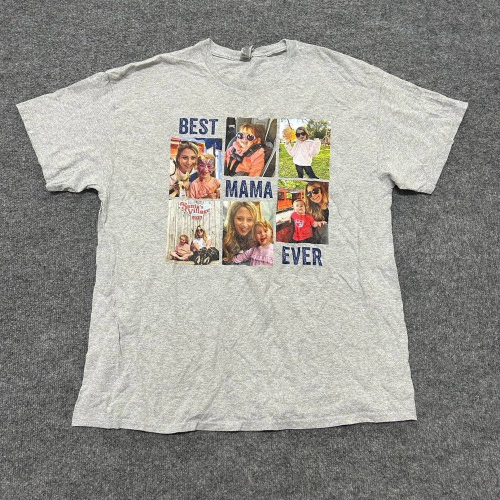 Gildan T-Shirt Womens Size XL Gray Best Mama Ever Custom Photo Graphic Print Tee